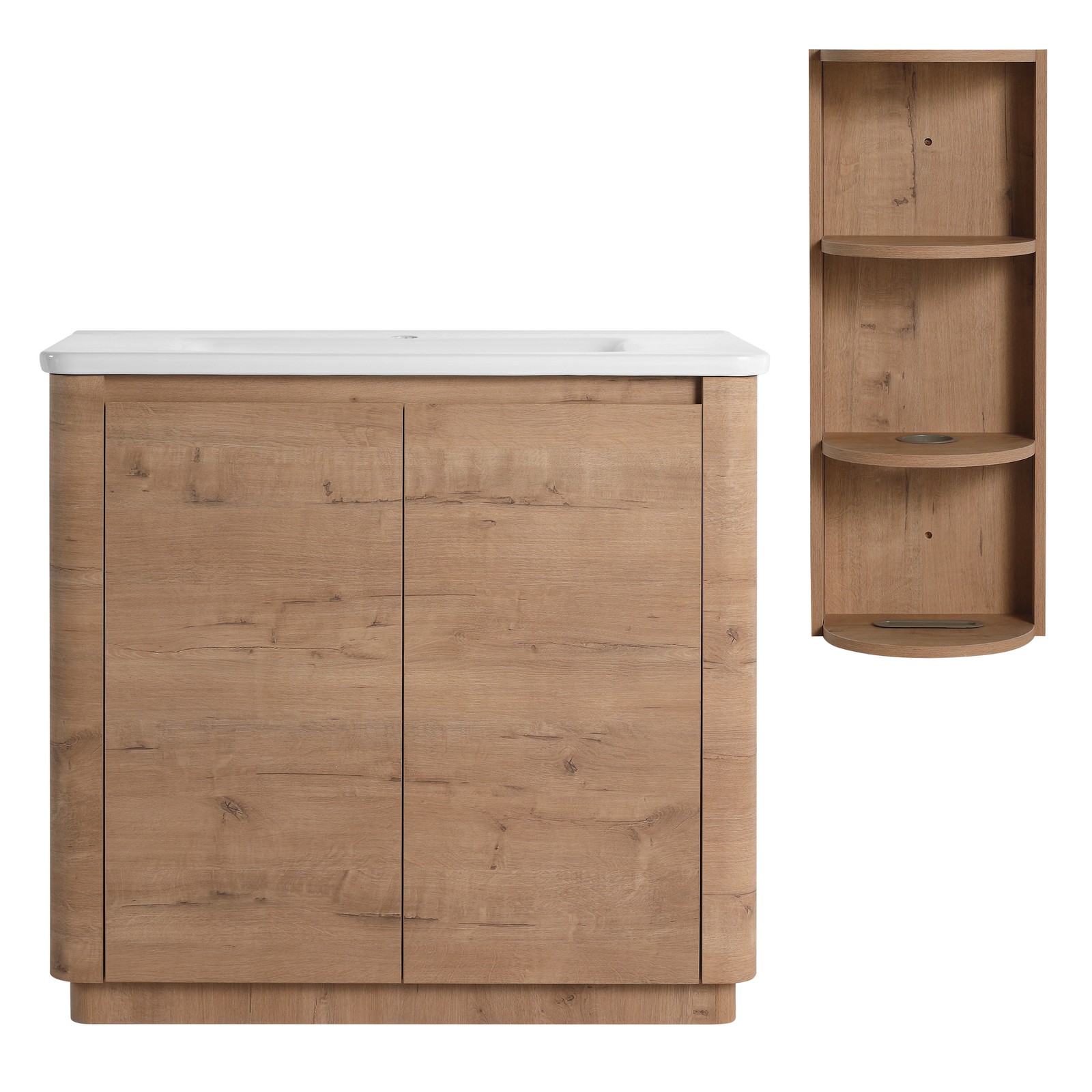 36 inch Freestanding Bathroom Vanity Cabinet W/ Ceramic Sink Basin Storage Rack