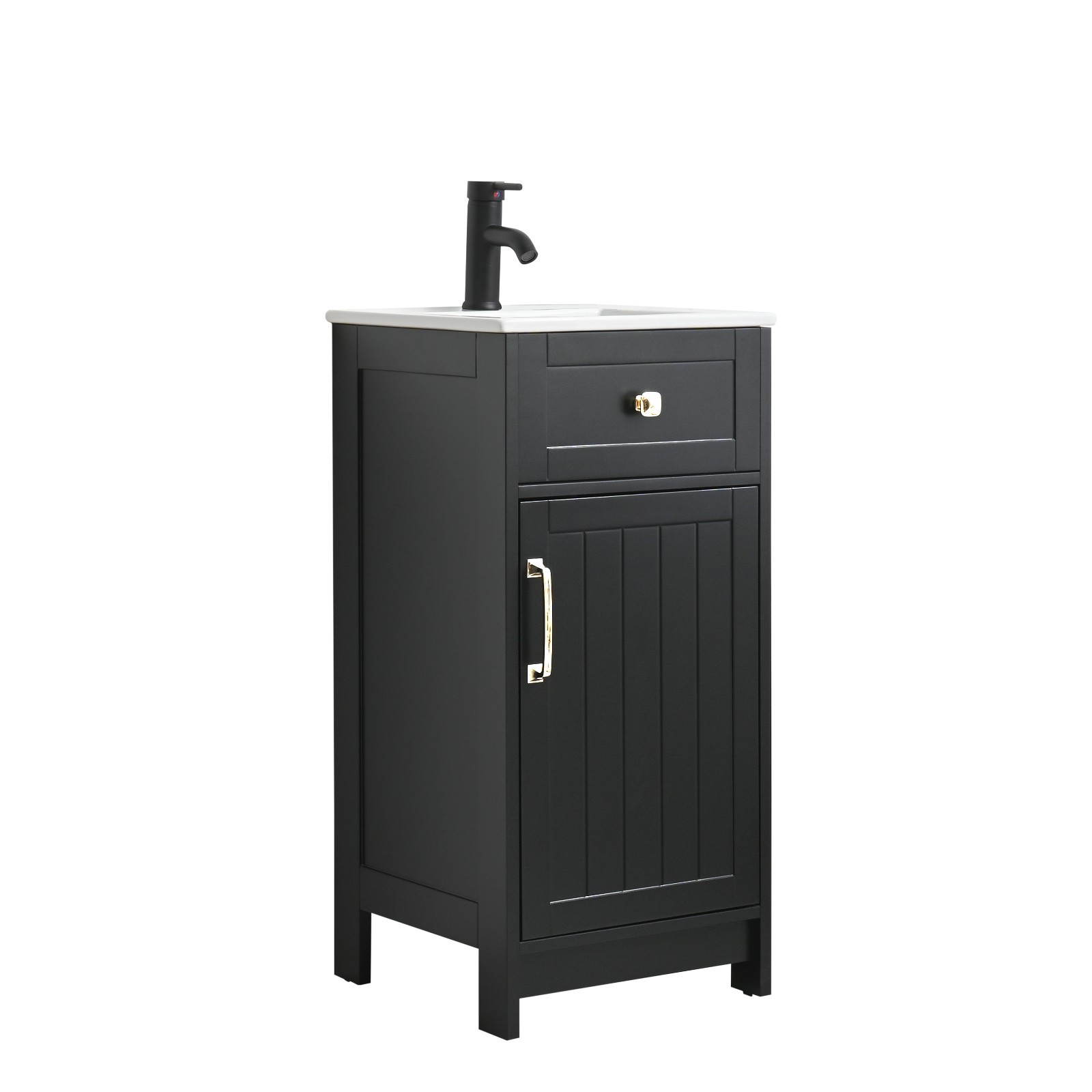 16″ Small Bathroom Vanity with Sink Cabinet Set Ceramic Sink Faucet &Drain Combo