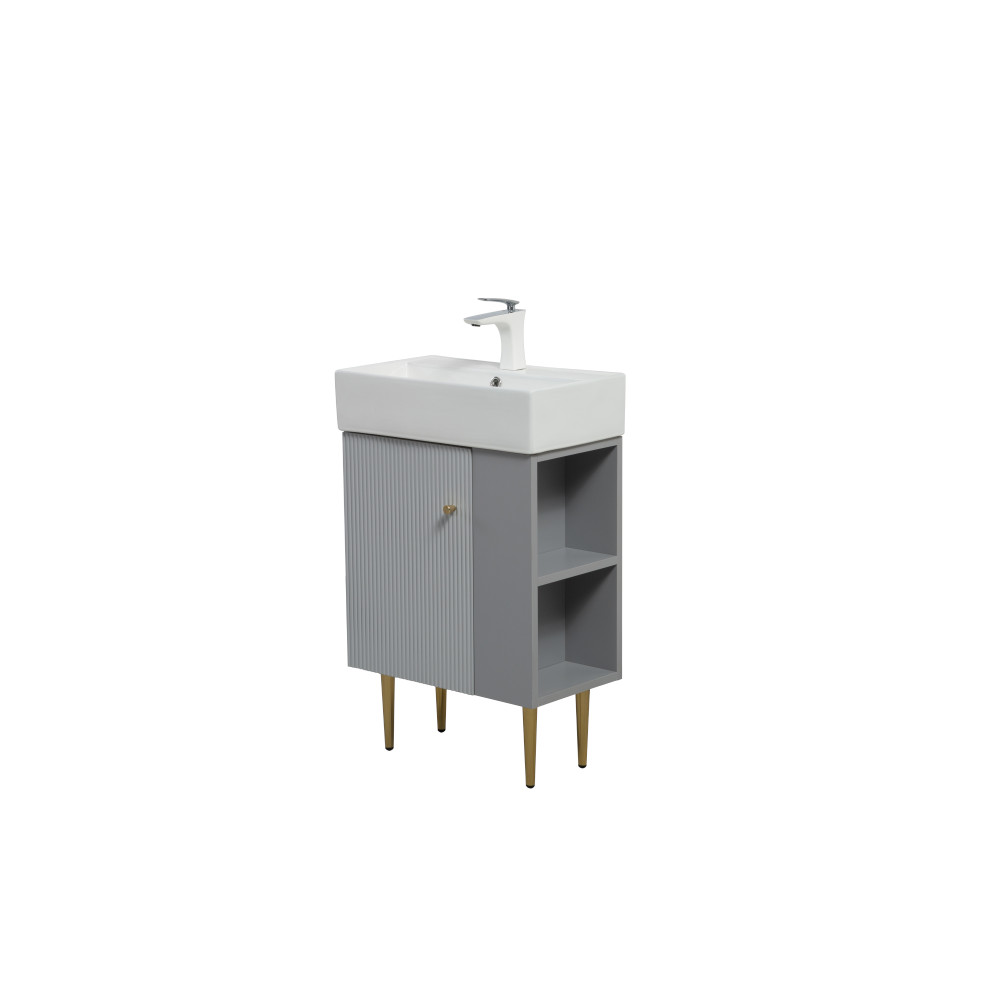 21.6″ Bathroom Vanity Base, Soft-Close Doors, Gray, Solid Wood, Open Shelf