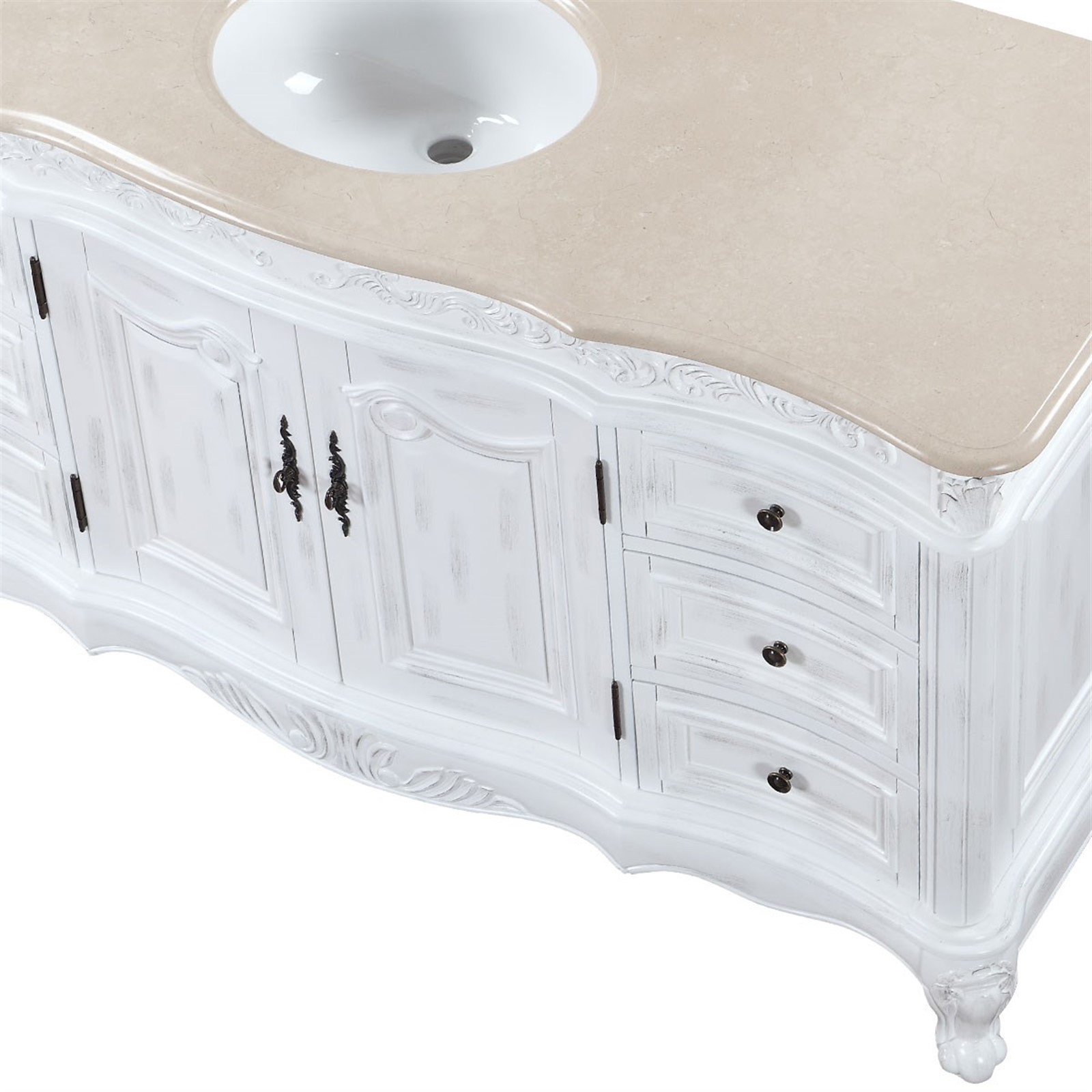 60″ Marble Counter Single Sink Bathroom Vanity White Oak Finish Cabinet 273CM
