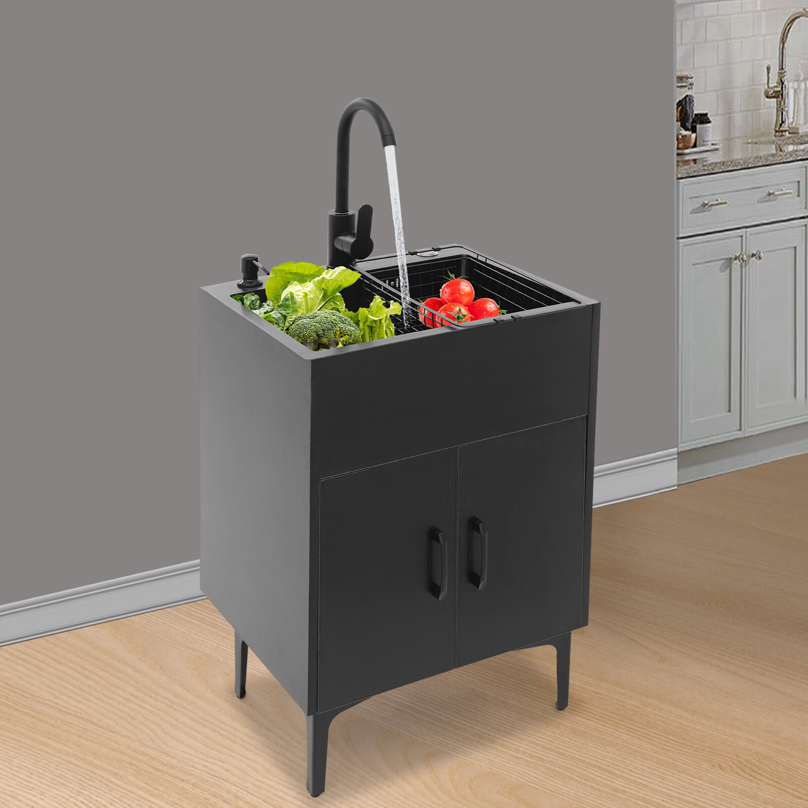 Bathroom Vanity Cabinet Storage with Sink Combo with Drawers and Shelves Black