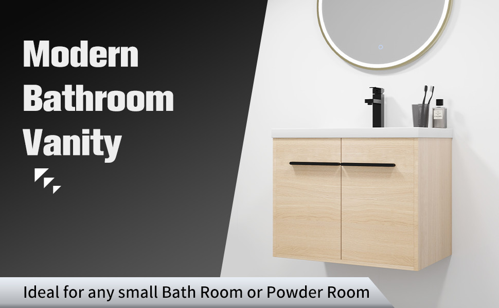 24”Bathroom Vanity Cabinet Set w/Resin Countertop Sink, Wall-Mounted