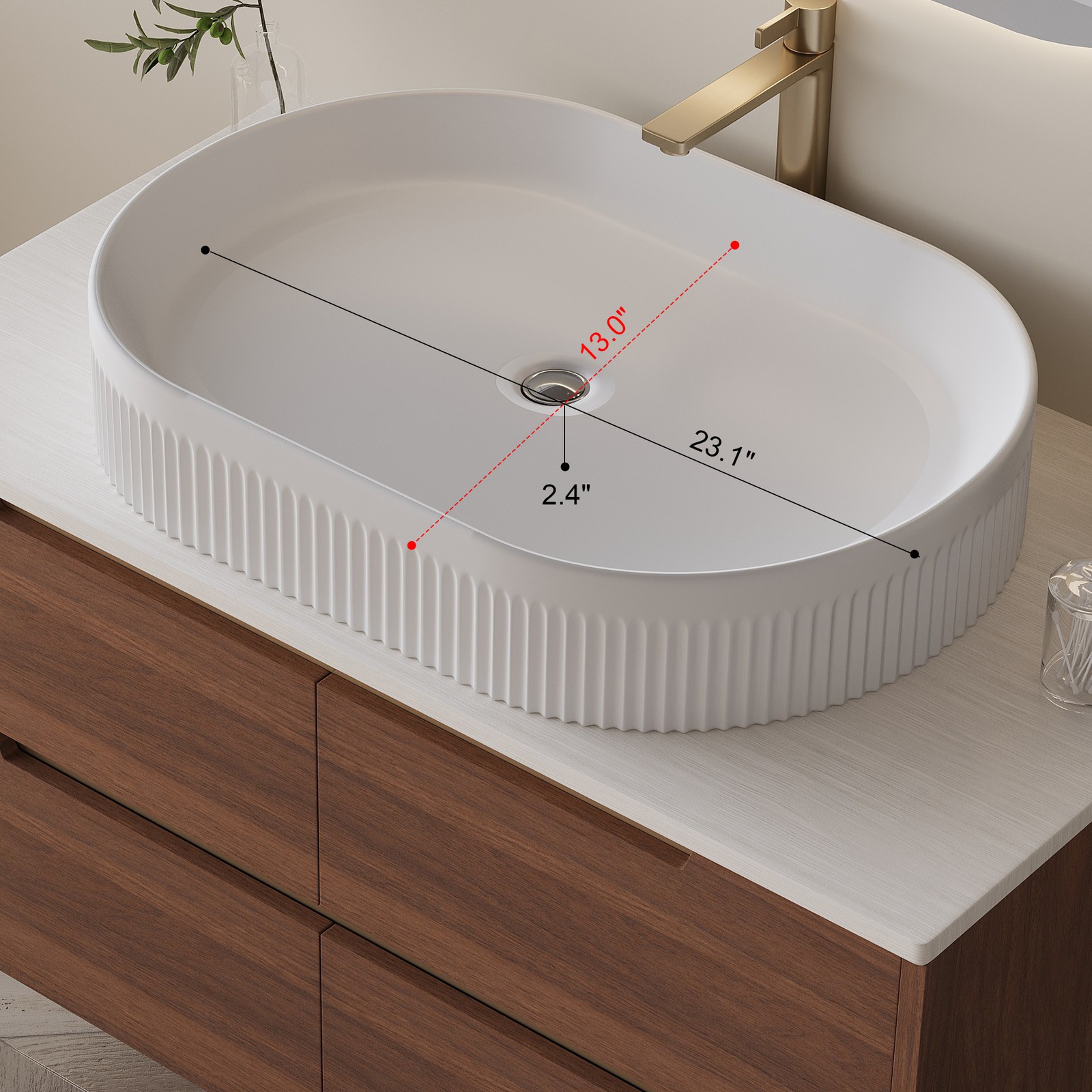 Bathroom Vanity w/Ceramic Integrated Sink, Storage Cabinet w/Soft-Close Drawers