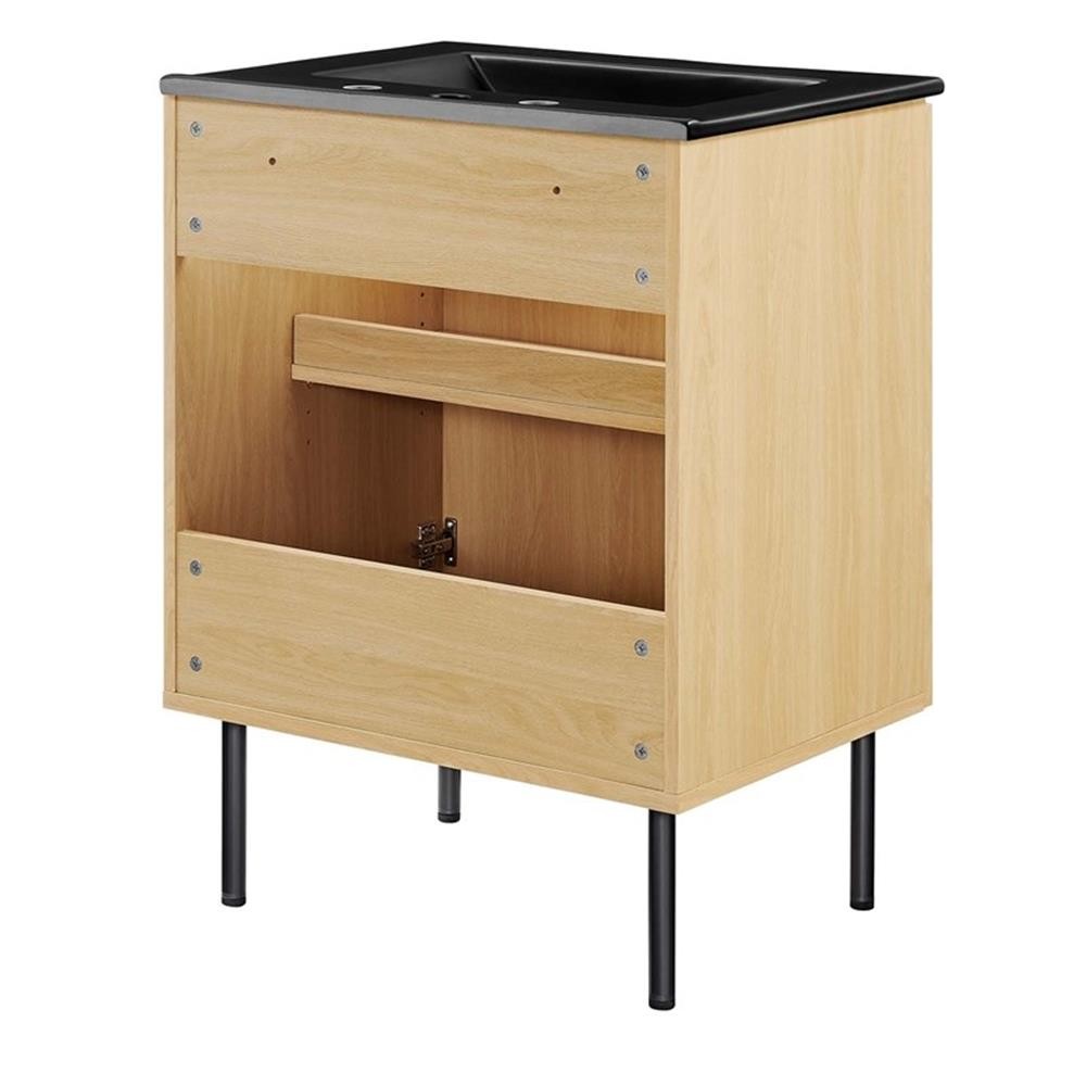 Modway Chaucer 24″ Wood & Rattan Bathroom Vanity in Oak/Black