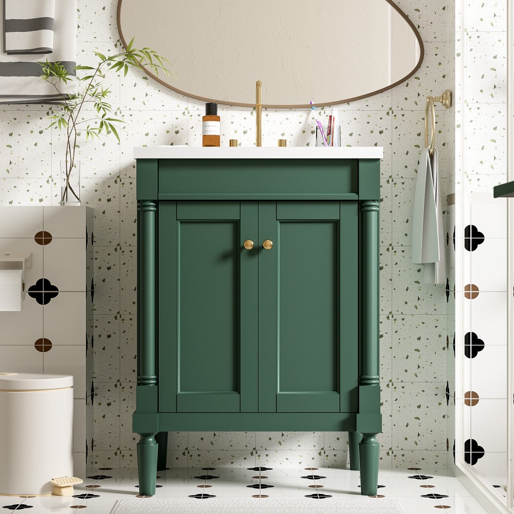 24” Bathroom Vanity with Top Sink, 2-Tier Modern Bathroom Storage Cabinet