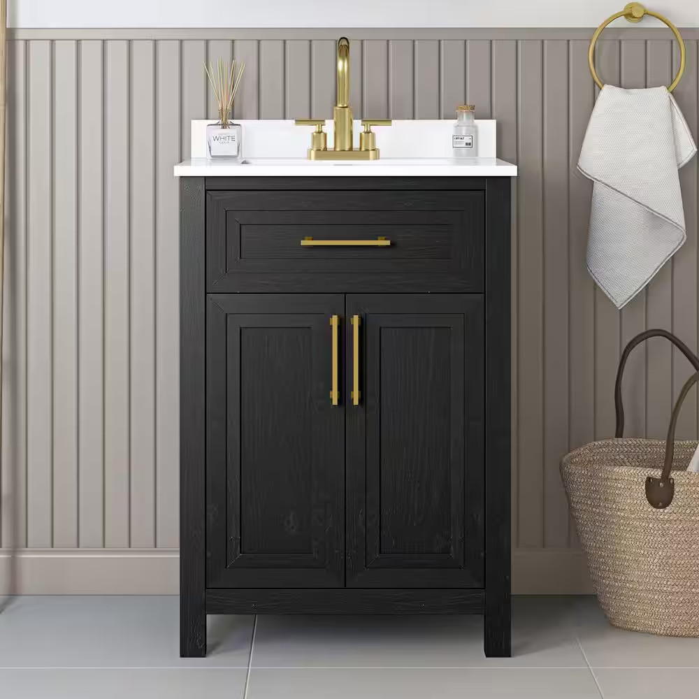 Beaufort 24 In. Single Sink Freestanding Black Bath Vanity with White Engineered