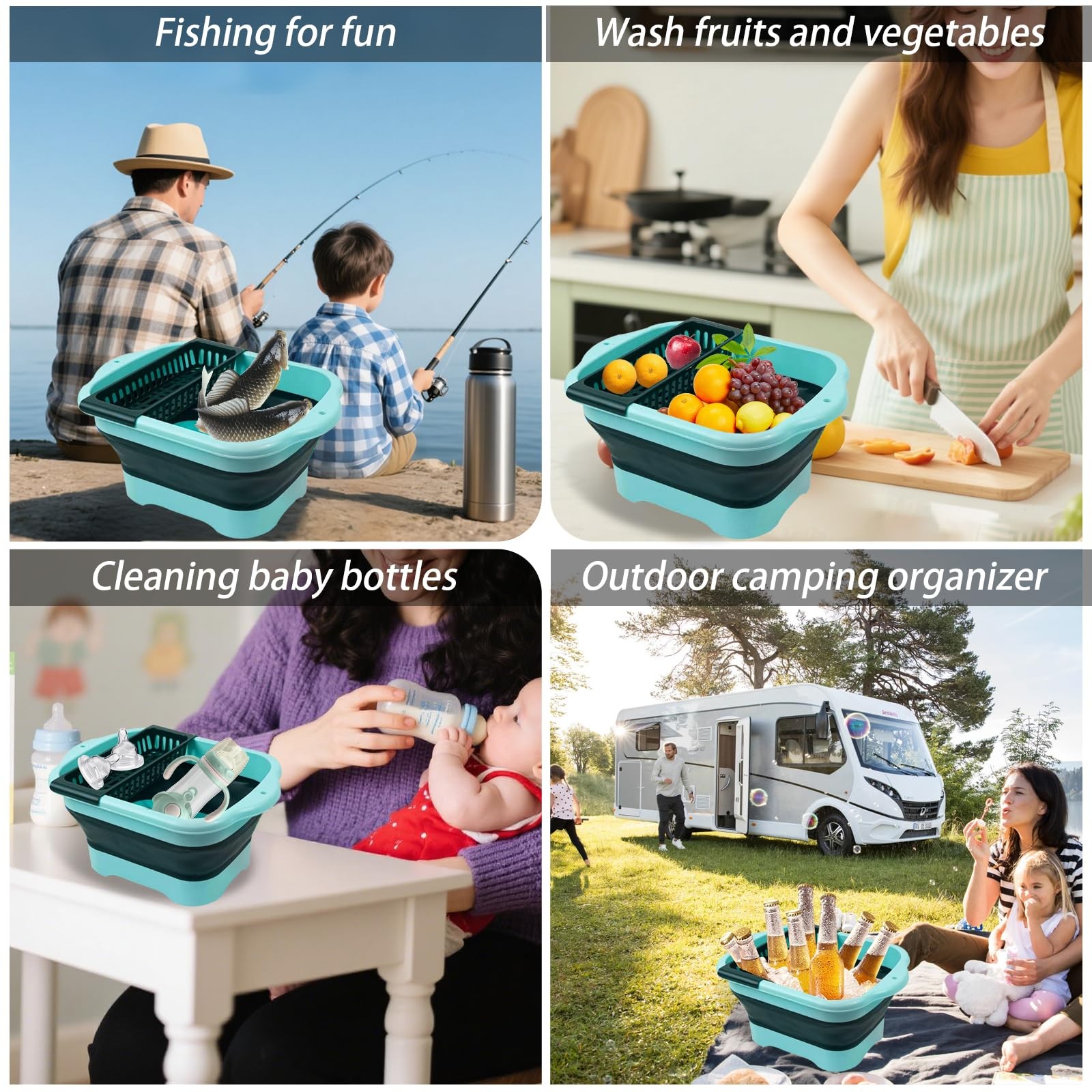 Zimso 2.77 Gallon 10.5L Collapsible Dish Basin Drain Plug Green Camping Dish
