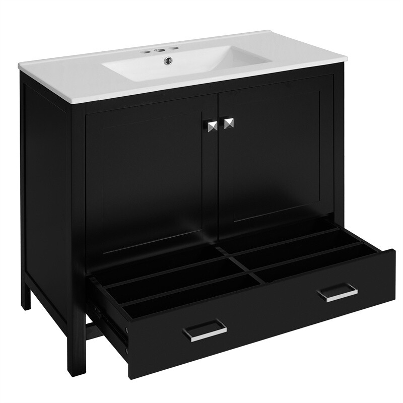 36″ Black Bathroom Vanity with Ceramic Sink Bathroom Cabinet with Ample Storage