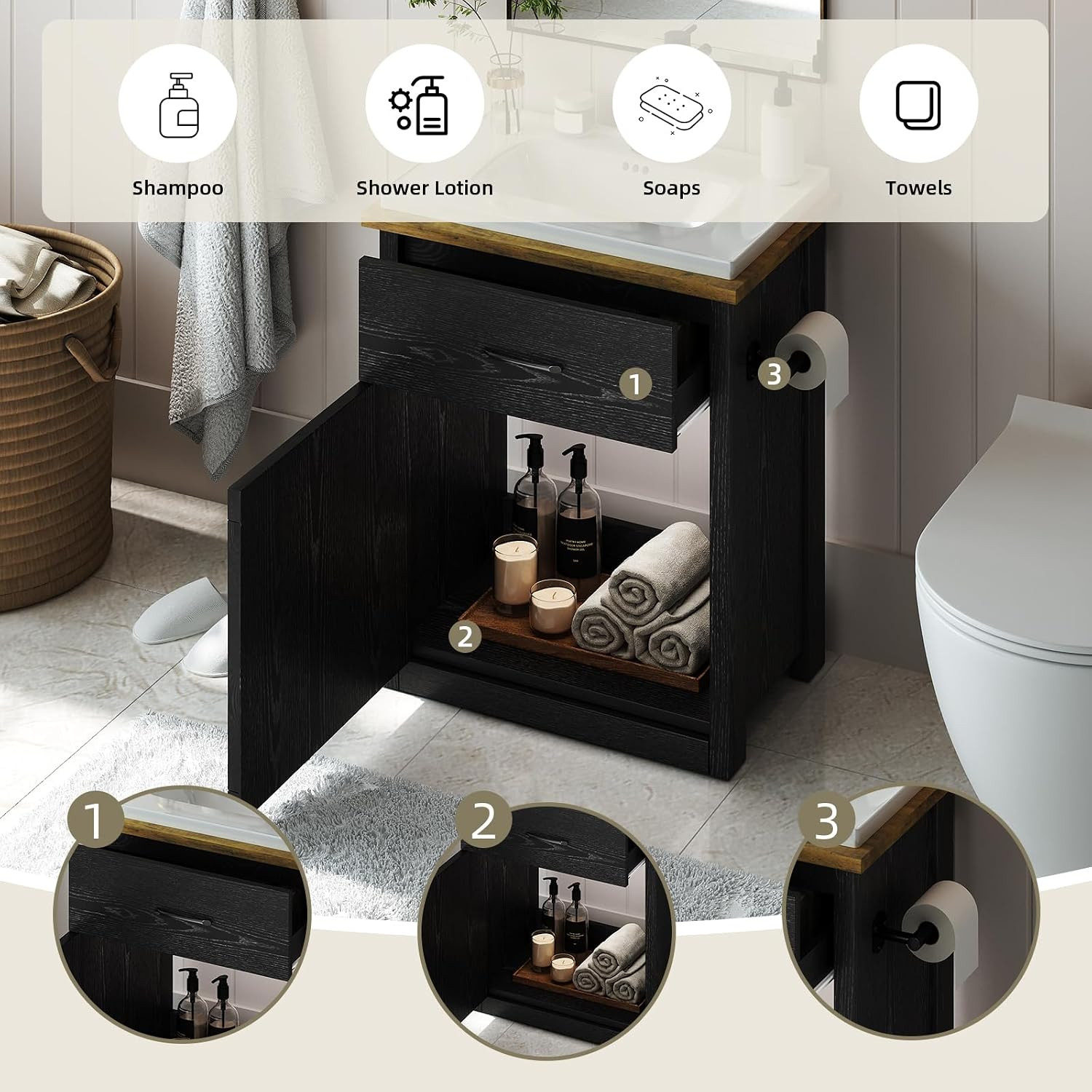 4Ever2Buy 24 Inch Bathroom Vanity with Sink, Farmhouse Bathroom Vanity Cabinet w