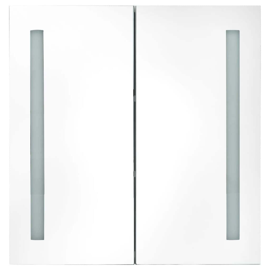 LED Bathroom Mirror Cabinet White and Oak 24.4″x5.5″x23.6″