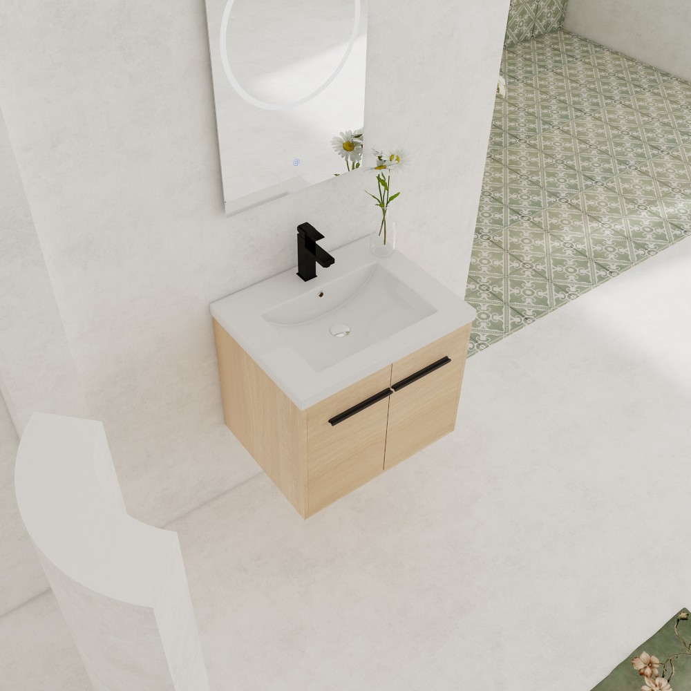 LEVISTAR Oak 24 Inch Bathroom Vanity with resin Countertop Sink