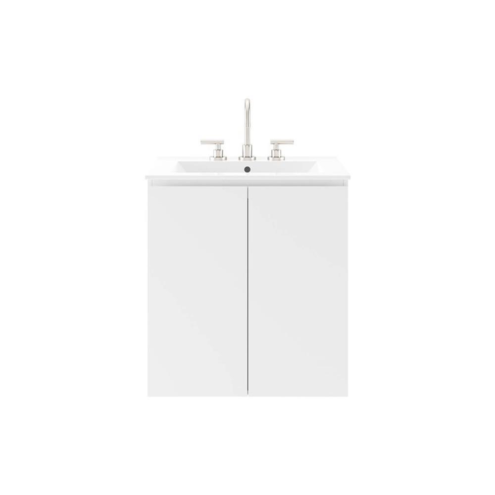 Modway Bryn 24″ Modern Wood/Ceramic Wall-Mount Bathroom Vanity in White
