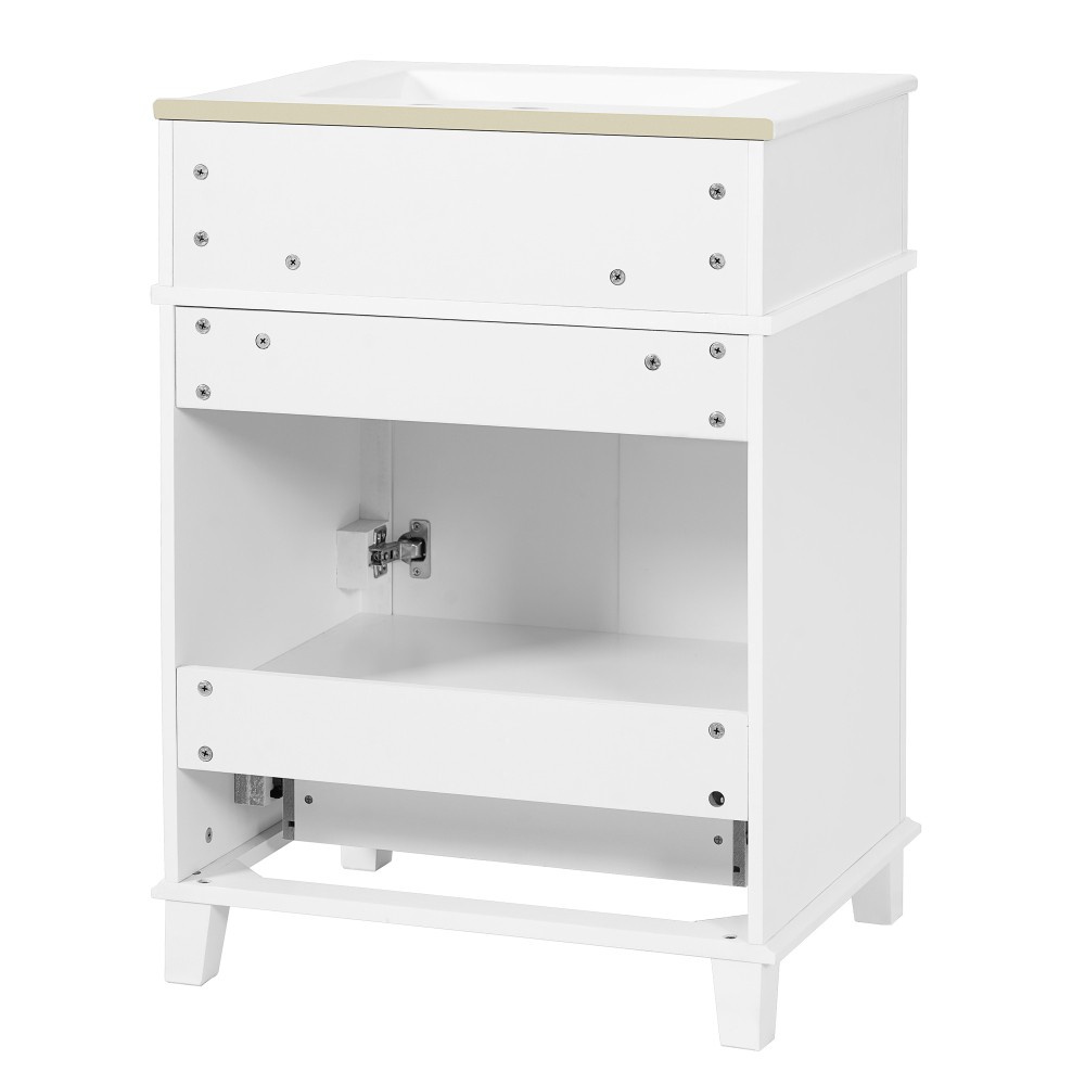 24″ Bathroom Vanity w/ Ceramic Sink, Solid Wood Frame, Soft Close Doors, White