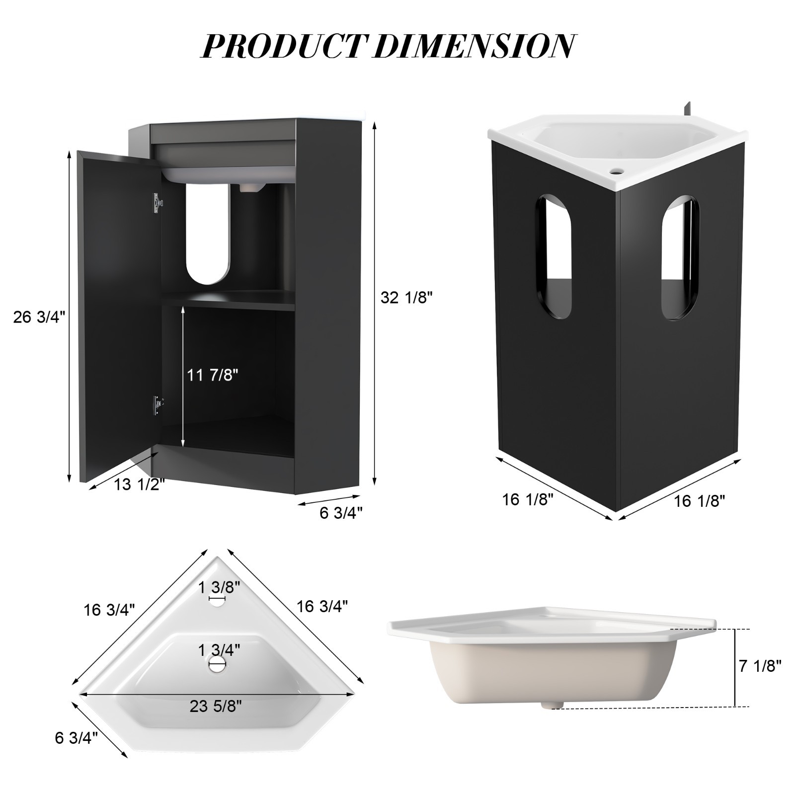 Corner Bathroom Vanity Sink Combo for Small Space Freestanding Storage Cabinet