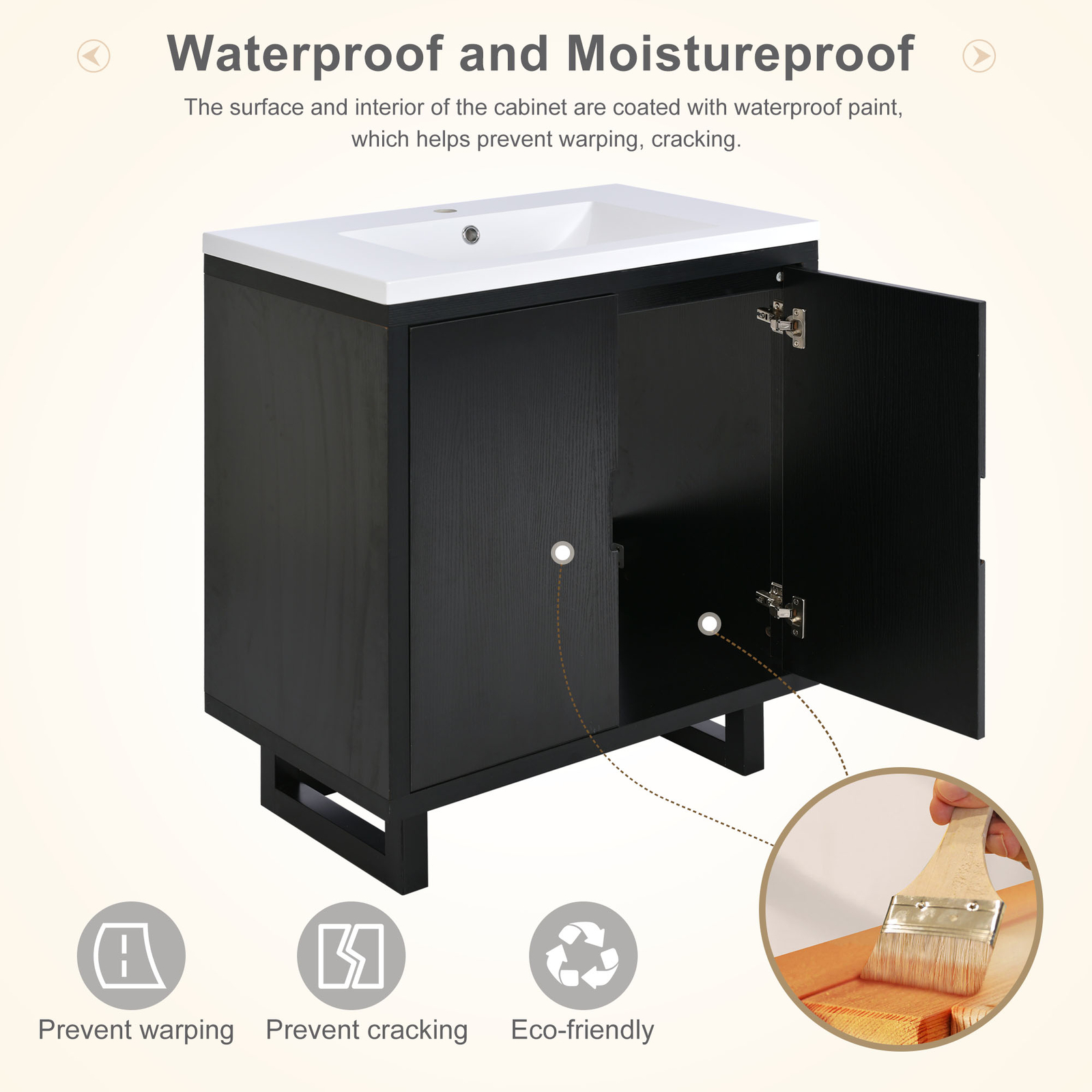 30 Inch Floor Mount Vanity Cabinet Resin Sink Bathroom Furniture Set Storage
