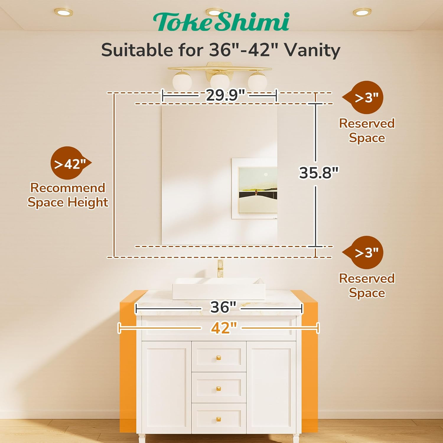 30×36 Frameless Modern Bathroom Mirror – Shatterproof Wall Decor