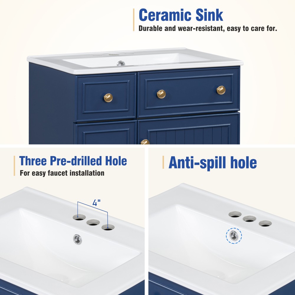 Bathroom Vanity with Ceramic Sink Features 2 Drawers and 1 Door
