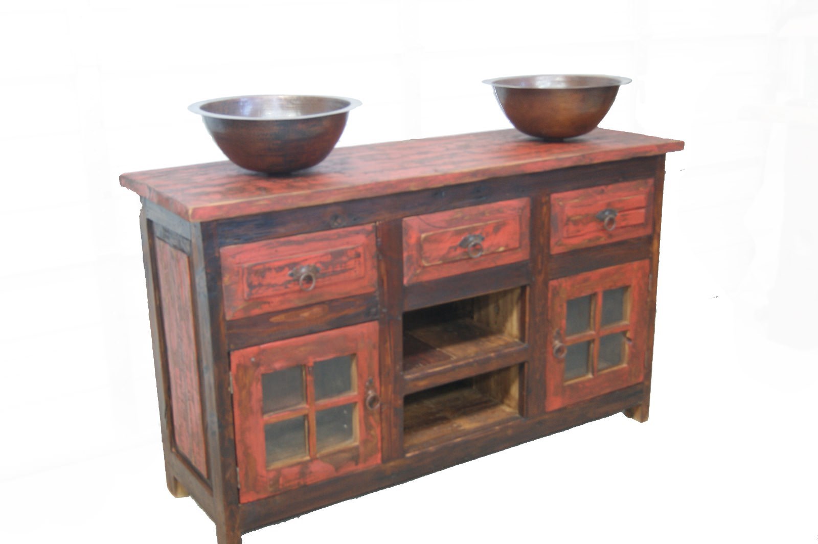Rustic Weathered Red Bathroom Vanity Buffett furniture