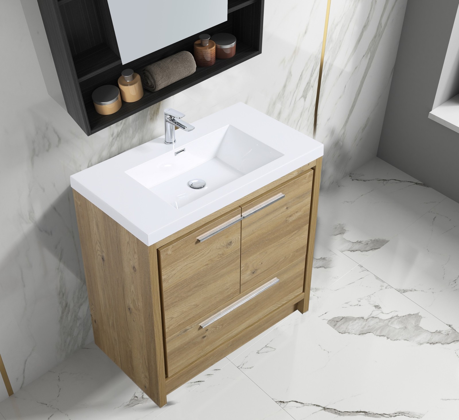 Alma Allier 36 inch Natual Oak Finish Vanity With White Sink
