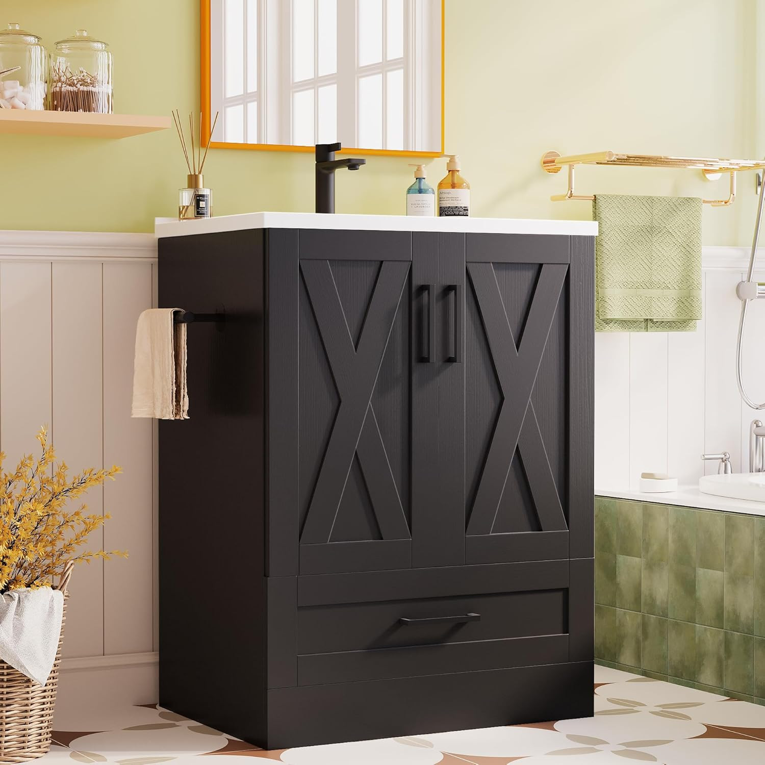 24″ Bathroom Vanity with Sink, Bathroom Storage Vanity Sink Cabinet with 2 Doors