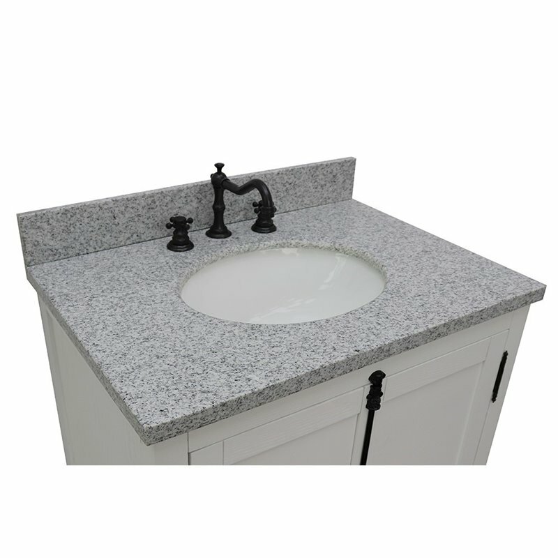 Plantation 31″ Oval Sink Solid Wood Vanity in Glacier Ash/Gray Granite Stone