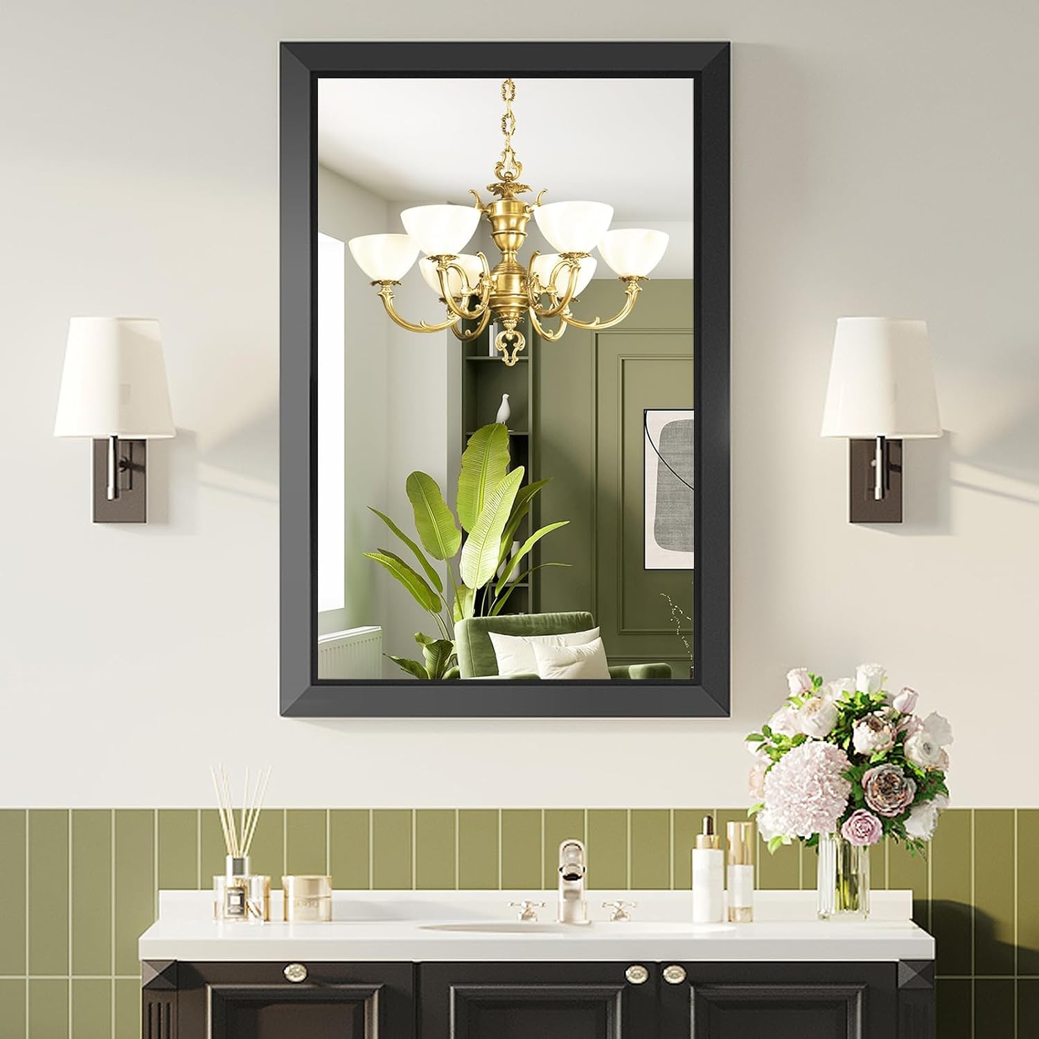 Bathroom Wall Vanity Mirror Over Sink(White,24x36Inch)