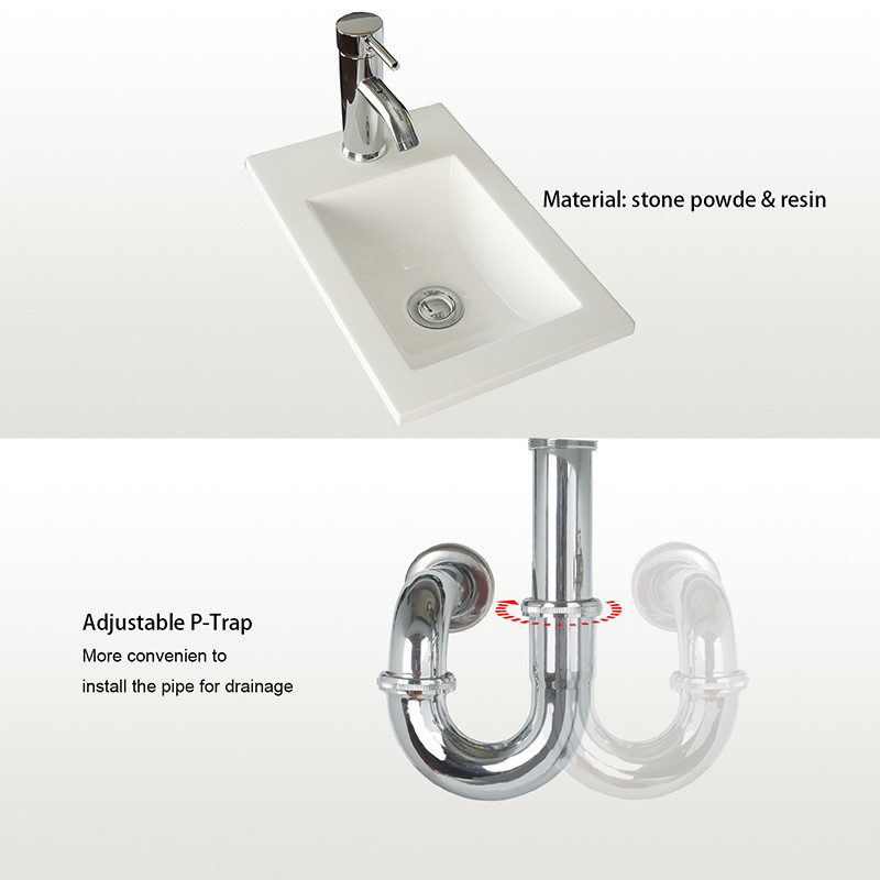 16″ Small Bathroom Paint Vanity Set Wall Mount Gray/White W/Sink Faucet Drain