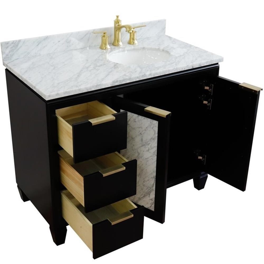 Trento Solid Wood Vanity with Right Oval Sink in Blue/White Carrara