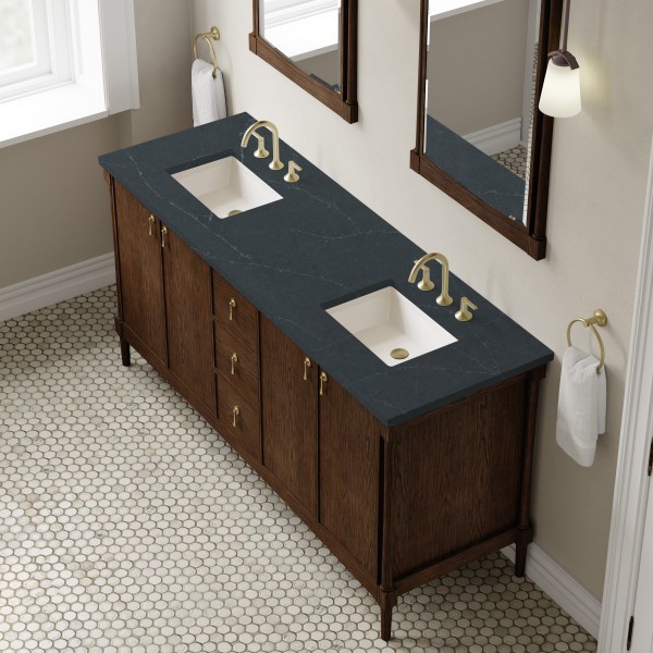 72″ James Martin Kinnsden D680-V72-SBK-3CSP Double Vanity Cabinet Charcoal Top
