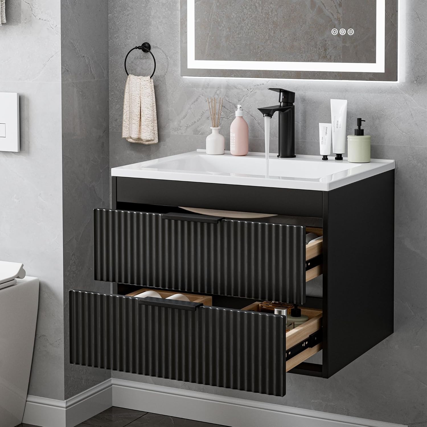 24 Inches Modern MDF Bathroom Vanity with Sink, Wall Mounted Floating Cabinets W