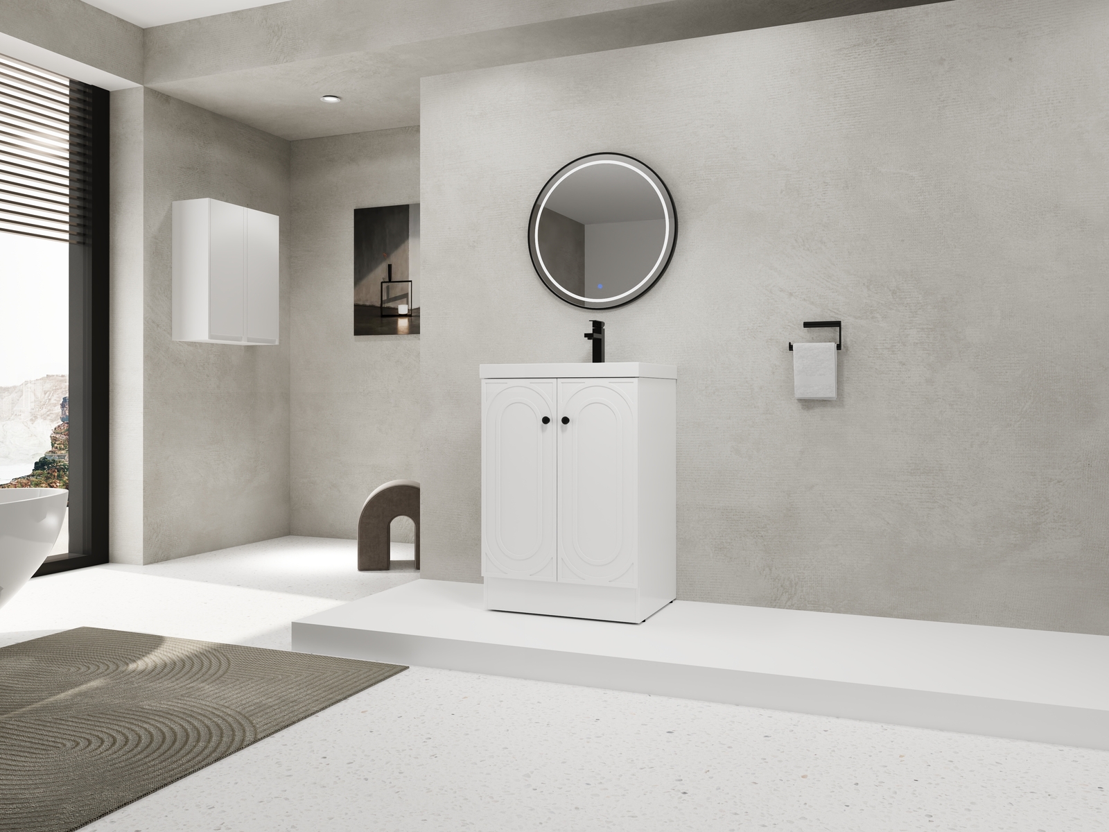 24″ Modern Freestanding Bathroom Vanity Cabinet With Undermount Resin Sink Basin