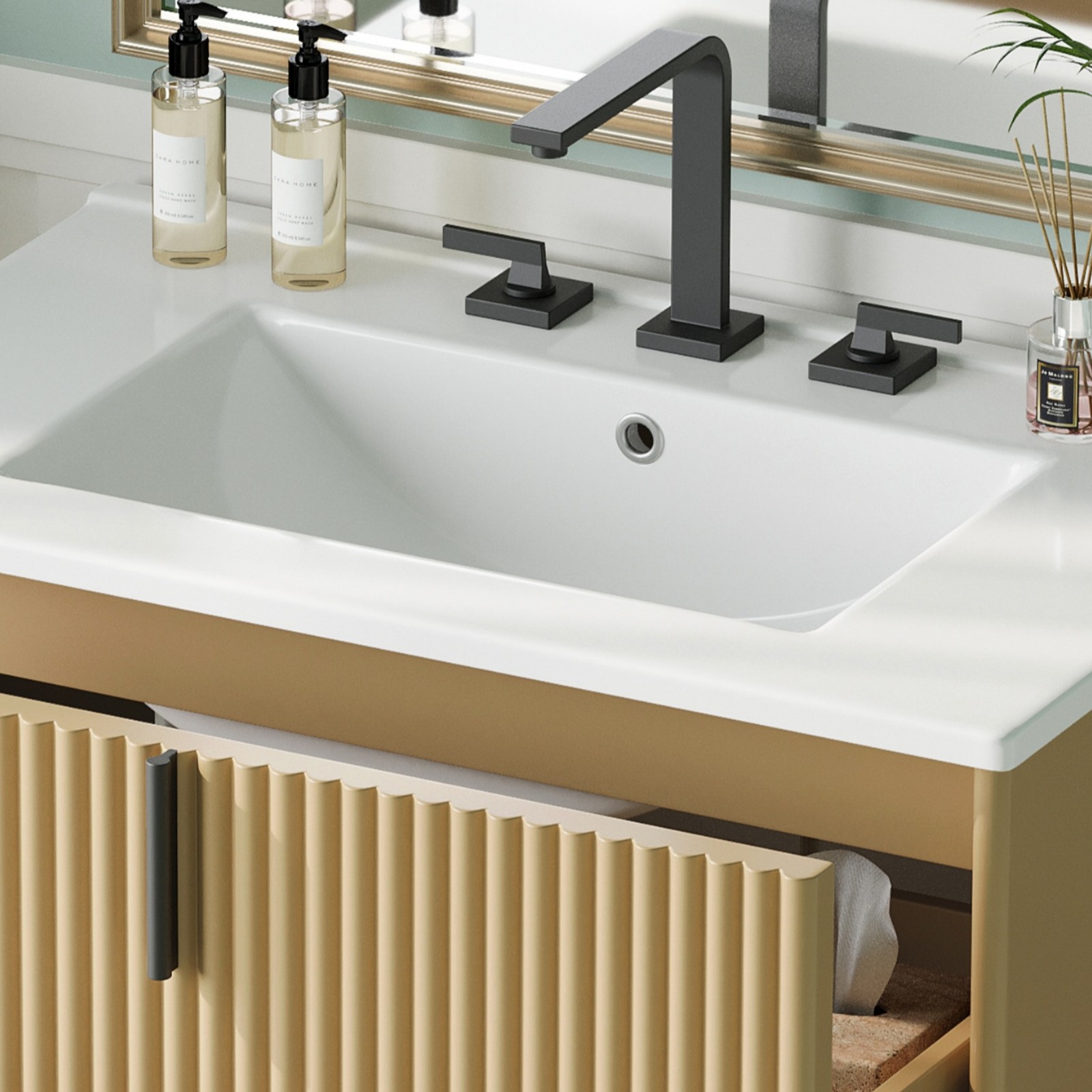 30″ Bathroom Vanity with Ceramic Sink Freestanding Bathroom Vanity w/2 Drawers