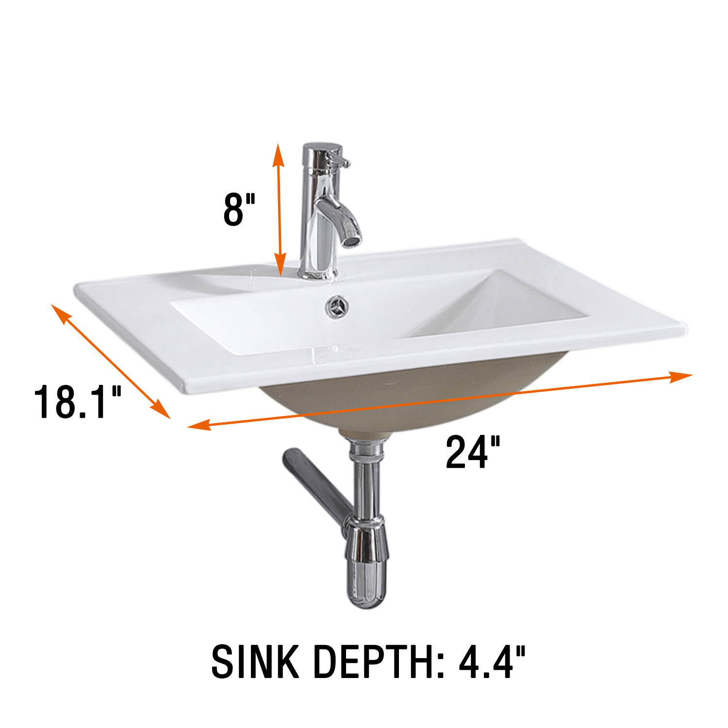 Wall-mount 24″ Bathroom Vanity Floating Cabinet Resin Basin Sink & Mirror Combo