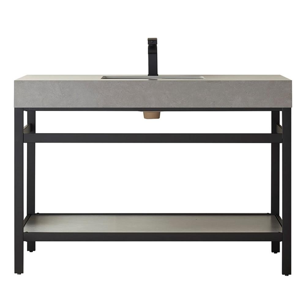 Funes 48″ Single Sink Bathroom Vanity in Matte Black Frame Gray Top No Mirror