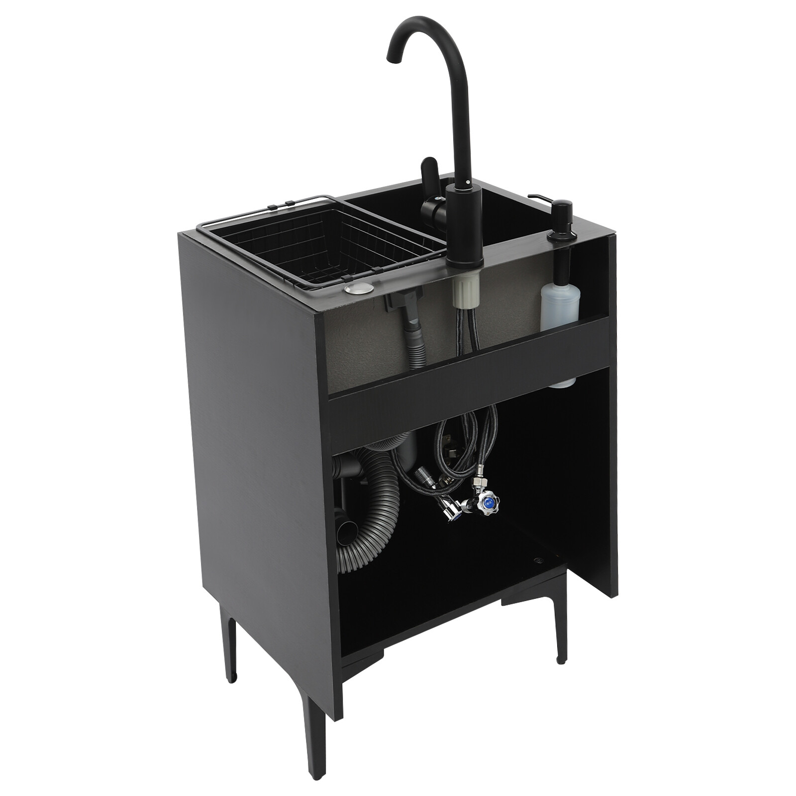 Bathroom Vanity Cabinet Storage with Sink Combo with Drawers and Shelves Black