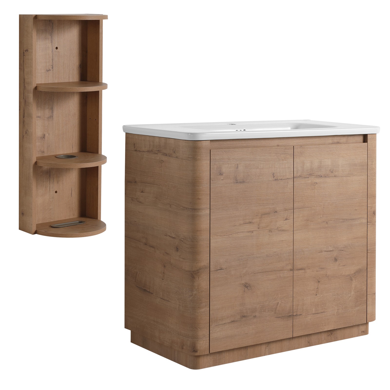 36 inch Freestanding Bathroom Vanity Cabinet W/ Ceramic Sink Basin Storage Rack