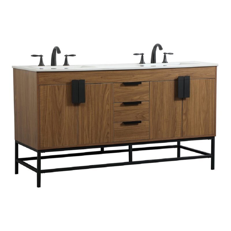 Elegant Decor Eugene 60″ Aluminum Alloy Iron Double Bathroom Vanity in Walnut