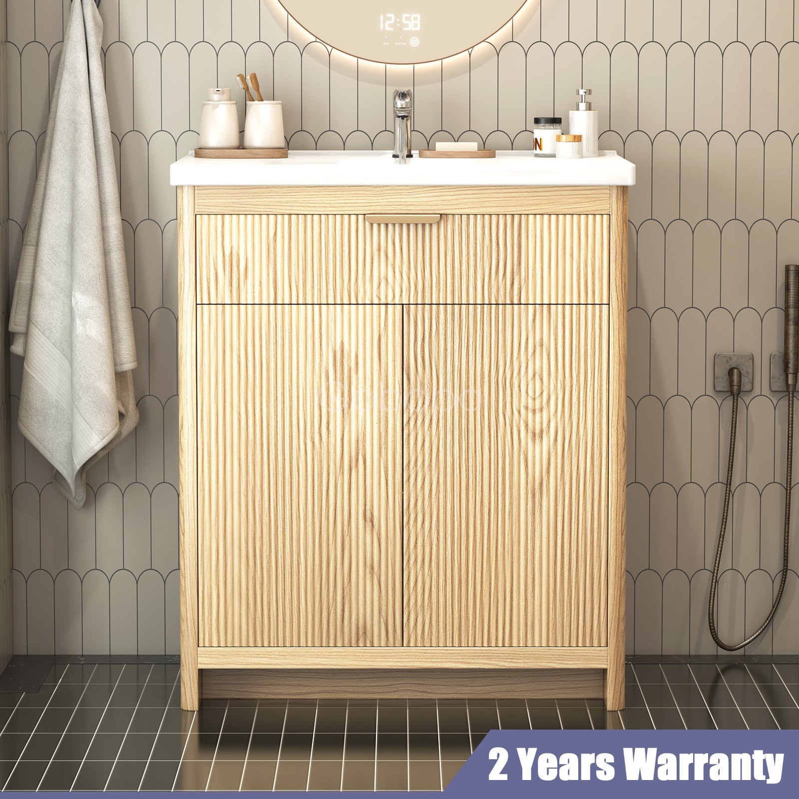 Wood Bathroom Vanity Freestanding Storage Vanity Door Cabinet With Ceramic Sink