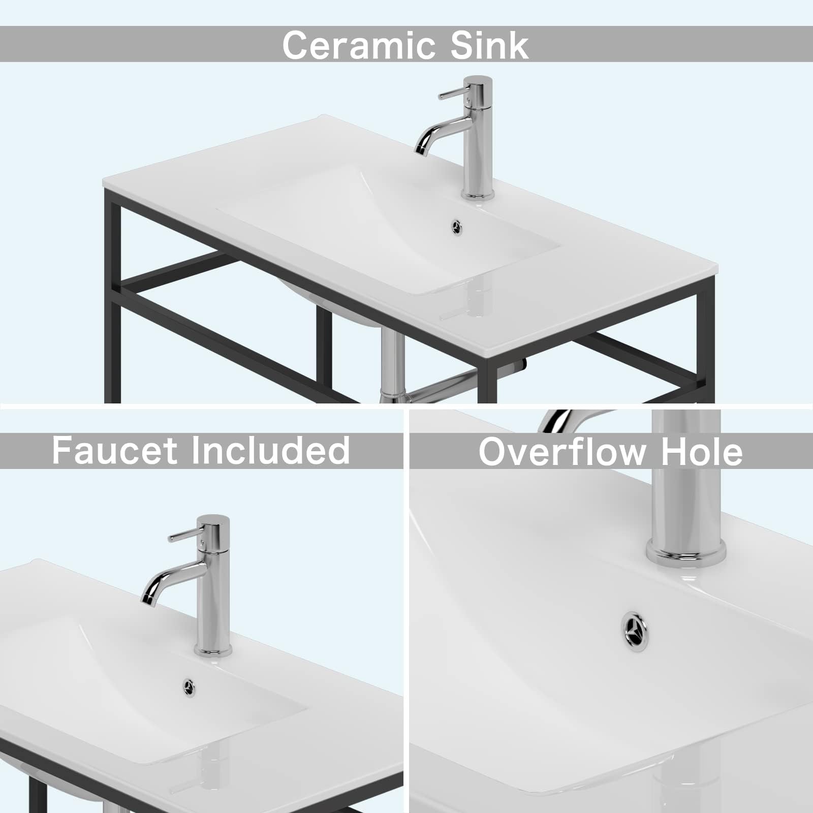wonline 36 inch Console Bathroom Sink, White Ceramic Vanity Basin with Faucet…