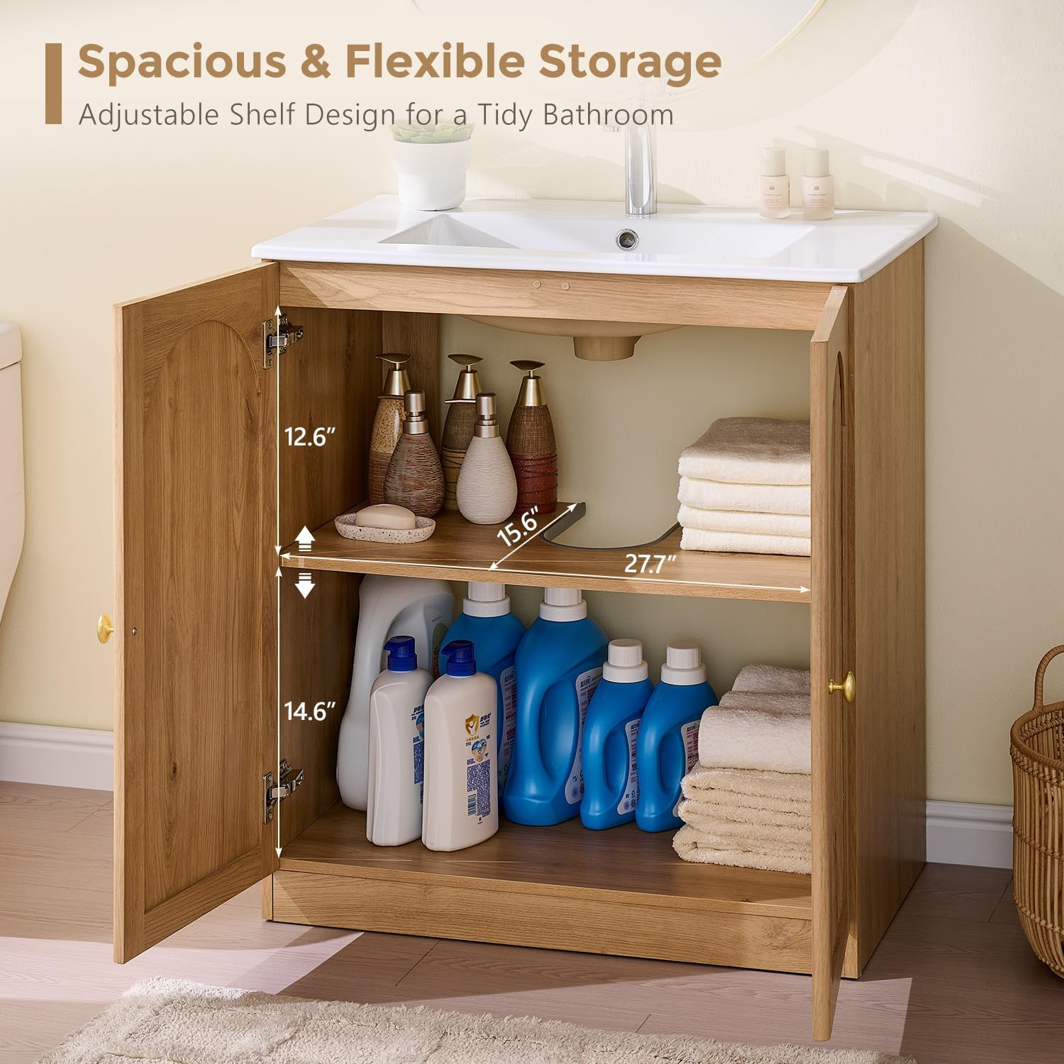 30 Inch Arched Bathroom Vanity with Sink, Modern Fluted Bathroom Vanity Cabinet