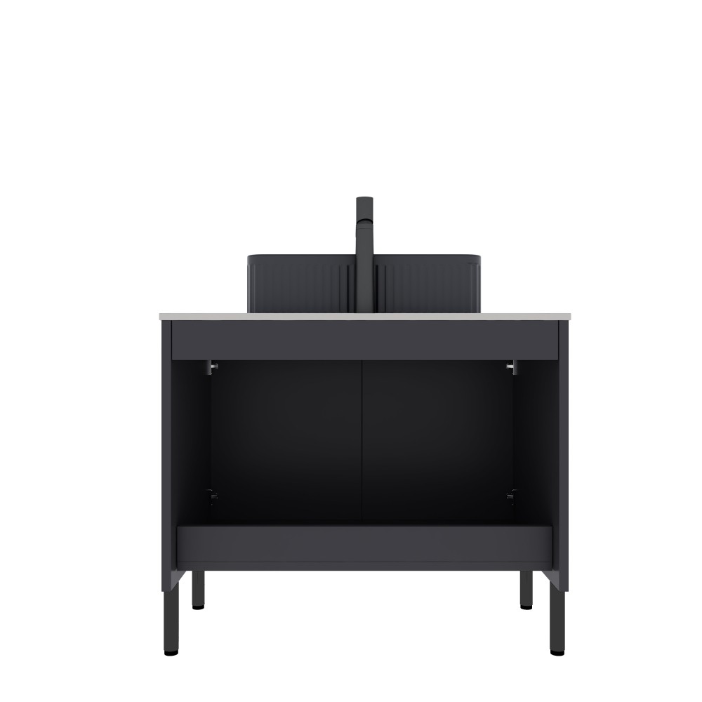 30″ Modern Bathroom Vanity with Black Ceramic Sink and White Carrara Top
