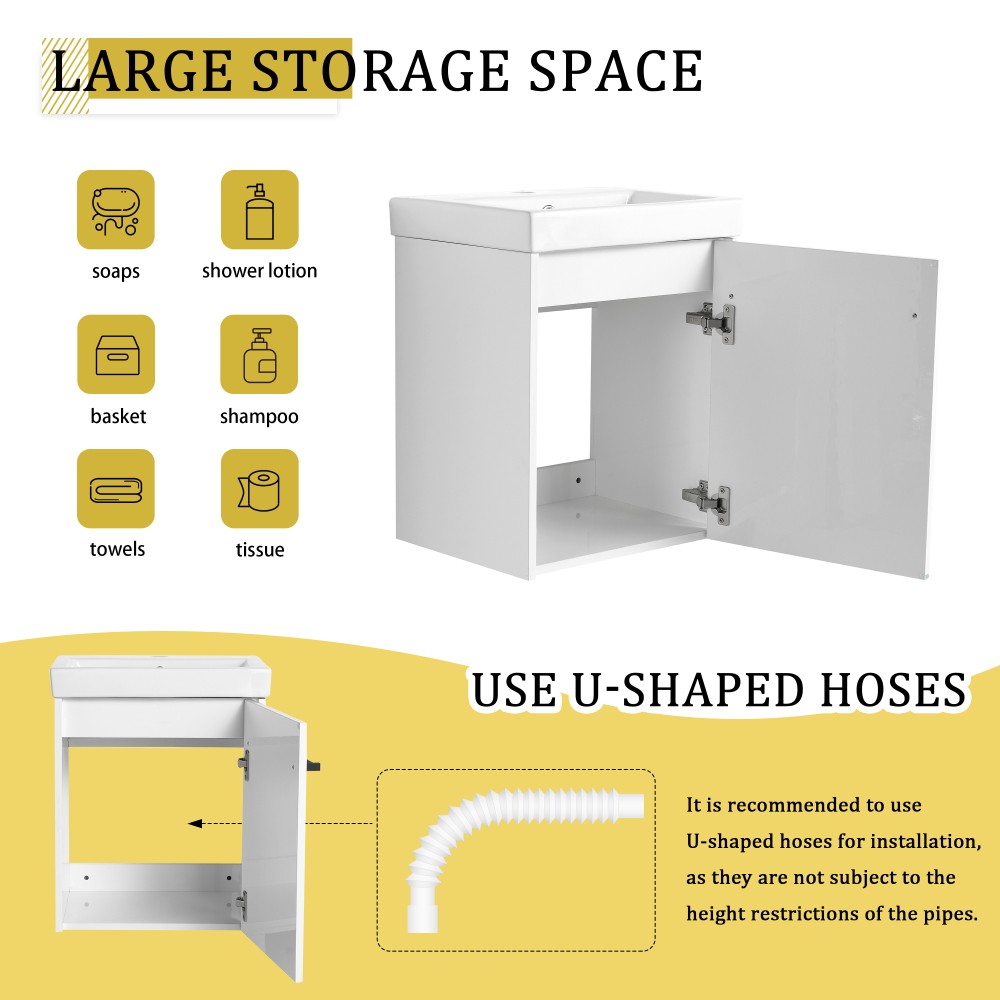 Floating Wall Mounted Bathroom Vanity W Ceramic Sink Soft Close Cabinet Door