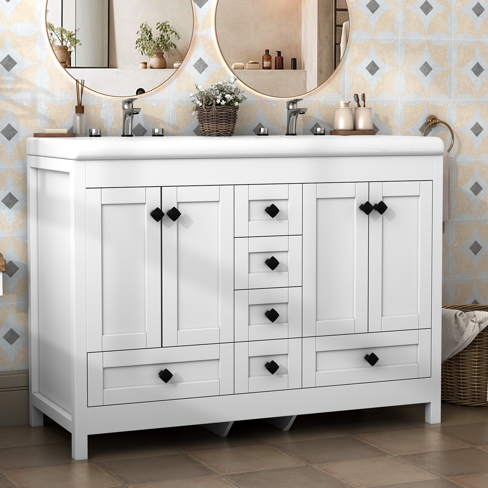 Luxury Double Basin Vanity Set with Soft Close Drawers & Waterproof Cabinet