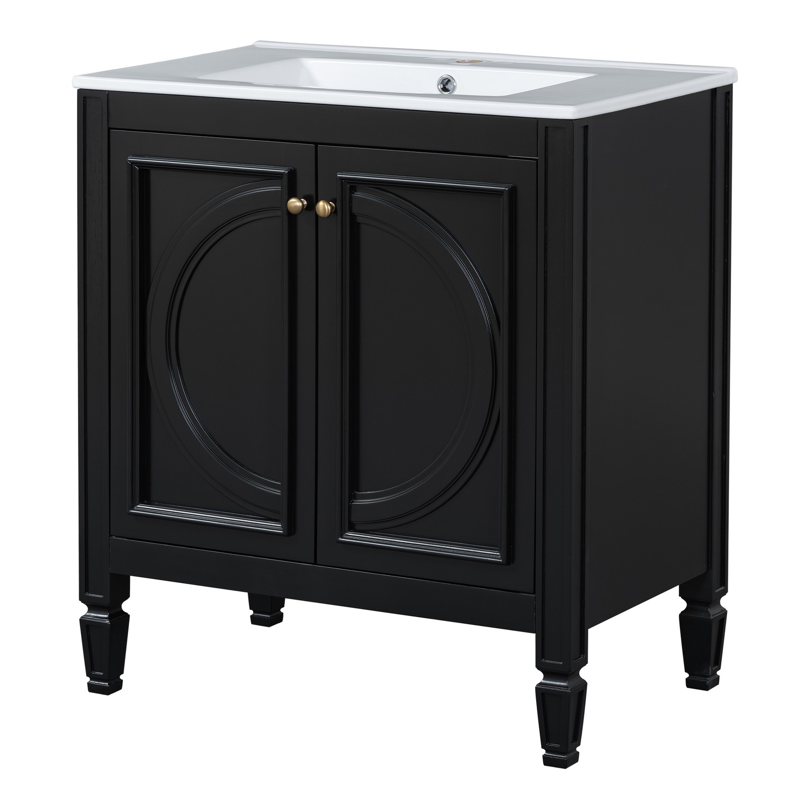 60″ Bathroom Vanity with Double Sink, Ceramic Sink, Soft Close Doors, Black