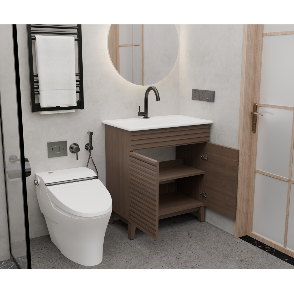 30 inch brown Bathroom Vanity with Louvered Doors and Sink Combo