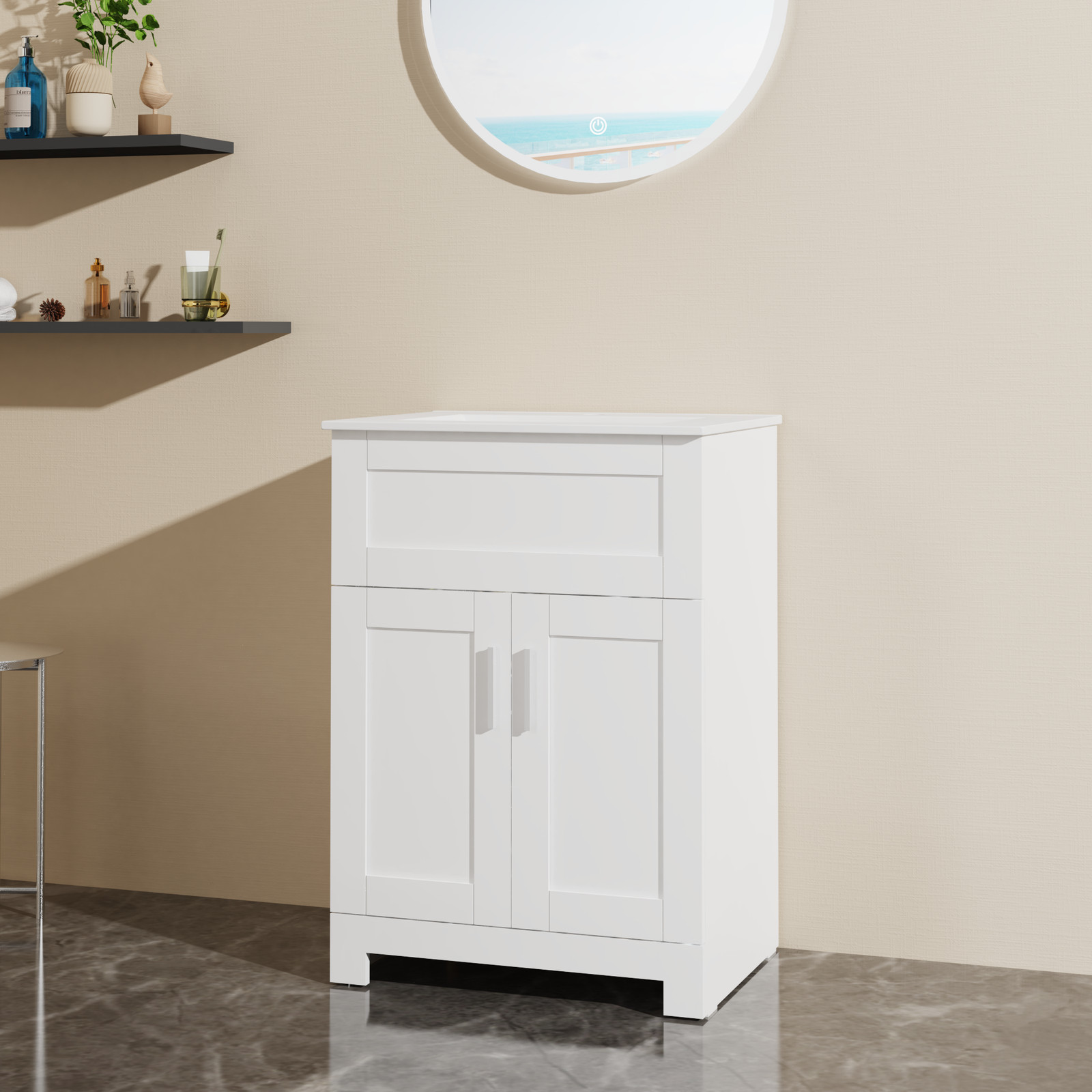 Modern 24″ Sink Bathroom Vanity Laundry Cabinet Combo, White Bathroom Vanity