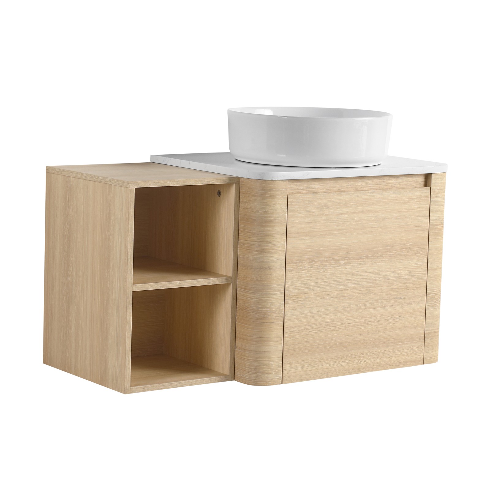 36in Plywood Floating Bathroom Vanity W/White Ceramic Basin Sink Storage Shelves