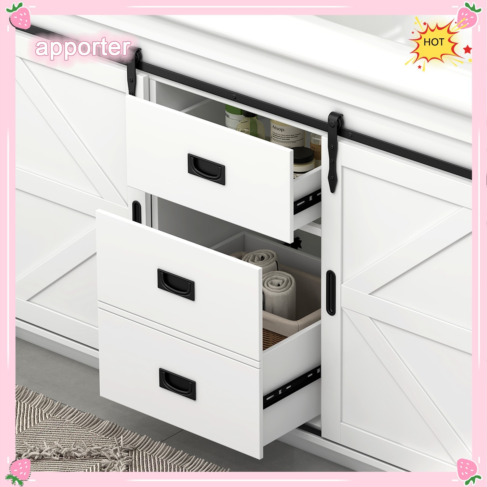 46″ Bathroom Vanity Double Sink, Freestanding Storage Vanity Cabinet & 2 Drawers