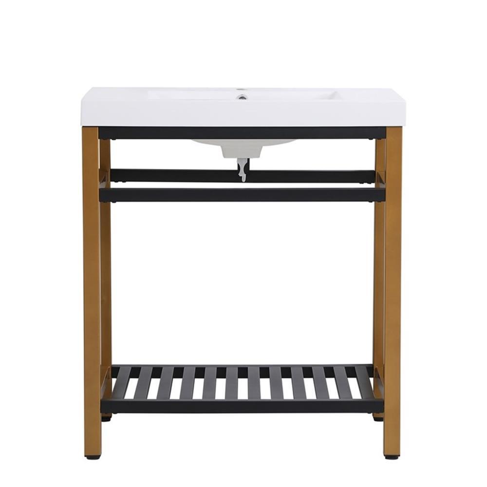 Elegant Decor Raya 30″ Single Resin Top Metal Bathroom Vanity in Gold and Black