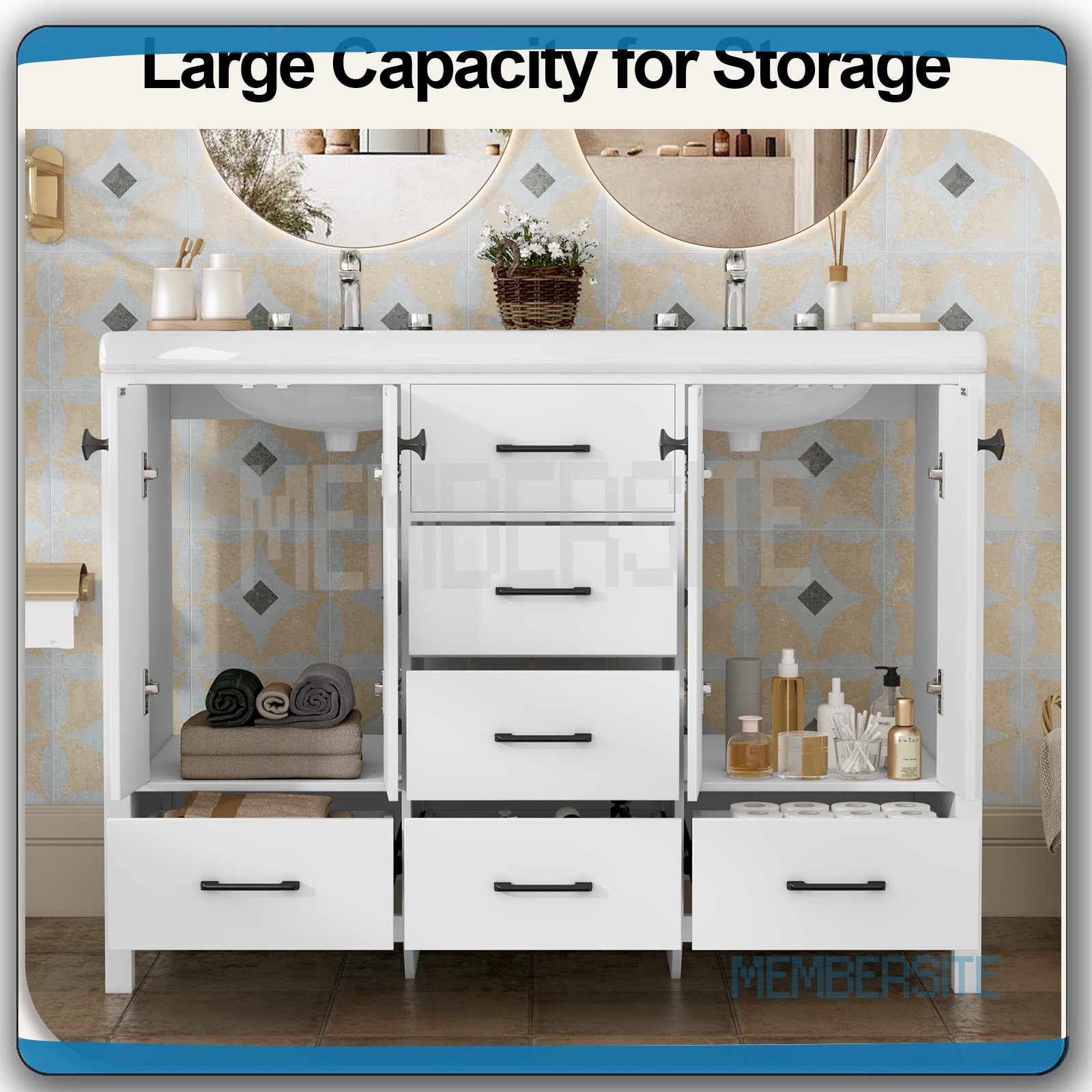 Bathroom Vanity 47.3″ Double Sink Ceramic Freestanding Cabinet Wood Grain White